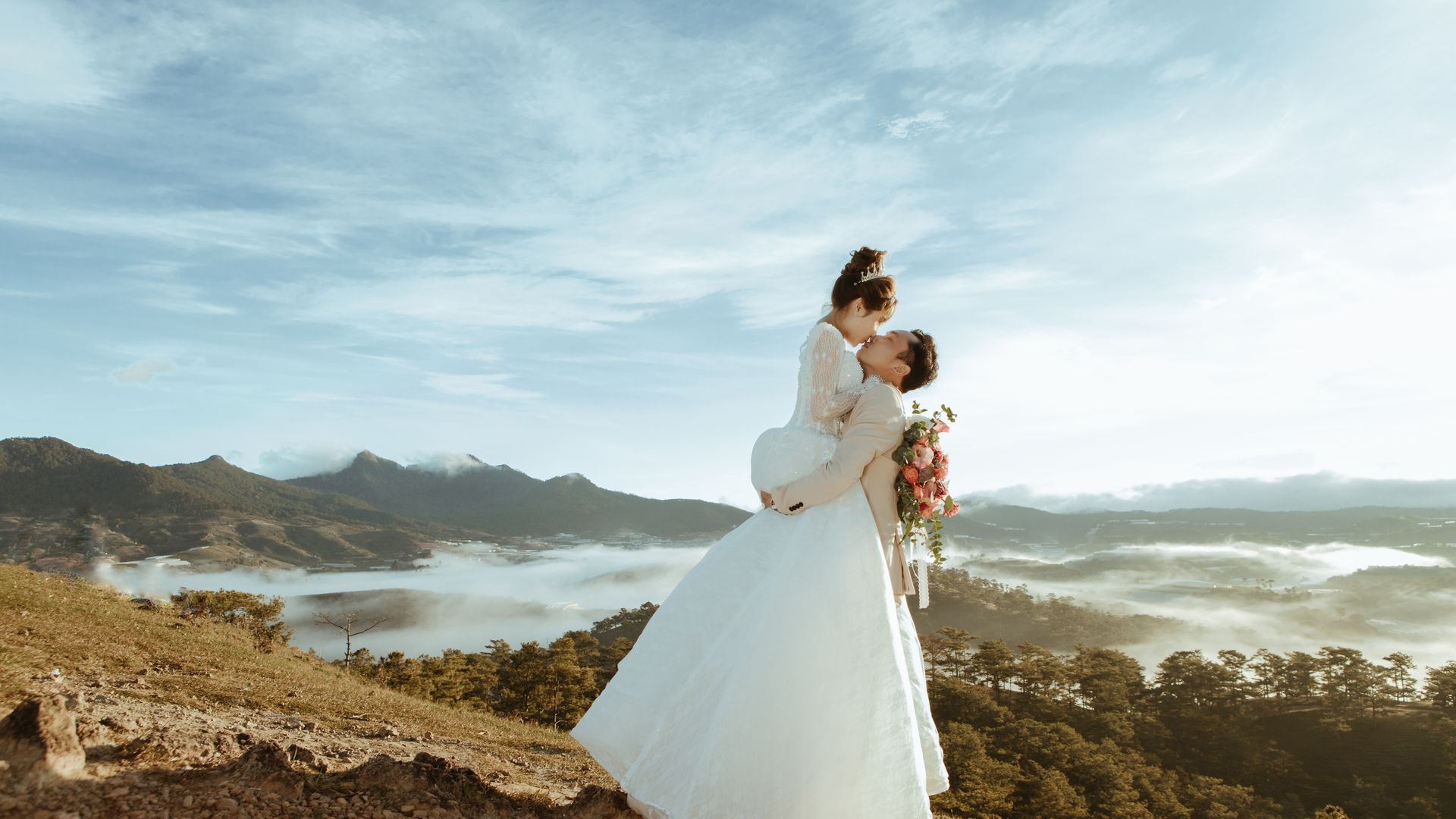 Happy couple during their elopement ceremony