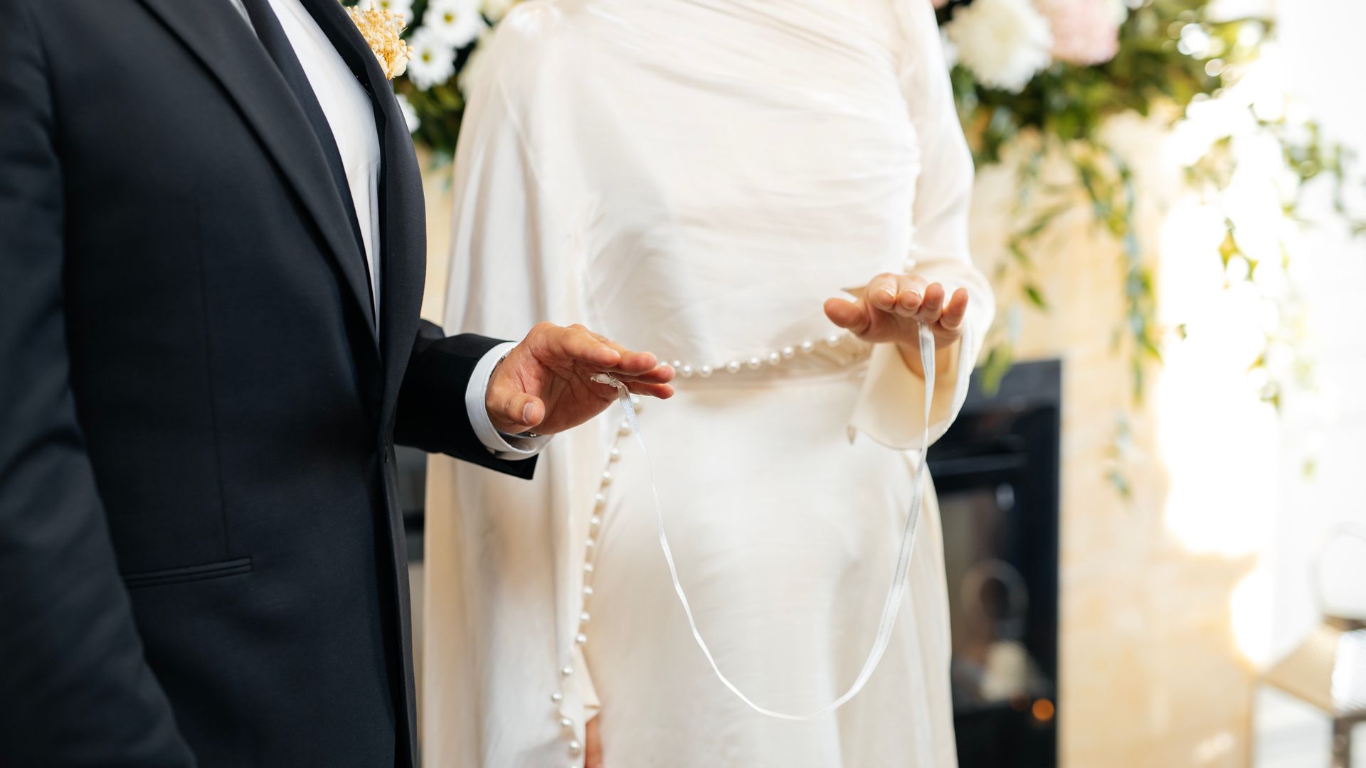 Intimate wedding ceremony with warm lighting